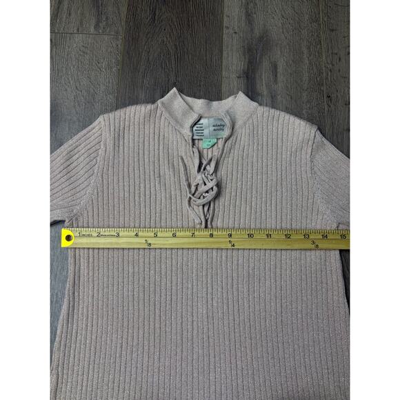 Anthropologie Saturday Sunday XS Metallic Ribbed Knit Lace Up Midi Dress Pink - Picture 4 of 9